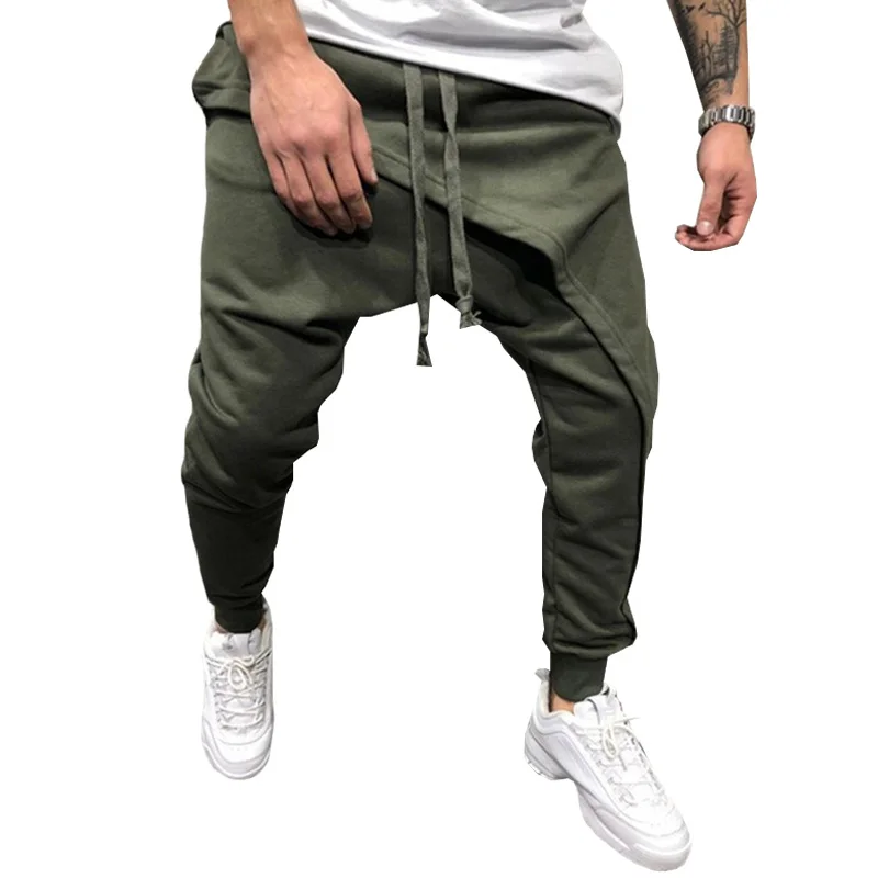 

Men Solid Casual Jogger Sweatpants Drop Crotch Strappy Hip Hop Trouser Beam Feet Cross-pants Jogging Long Bottom Fashion Clothes