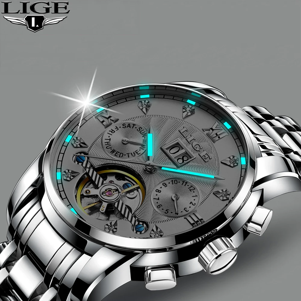 

Relogio Masculino LIGE 2020 Men's Self-Wind Tourbillon Mechanical Watches Water Resistant Automatic Skeleton Watch Men Relojes