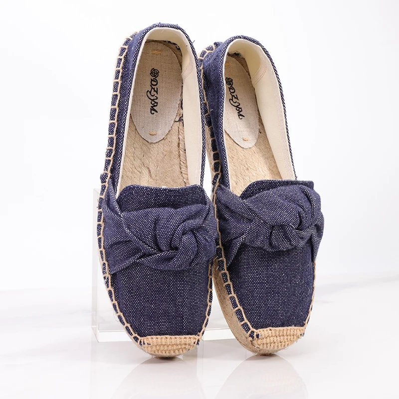 Холщовые Лоферы Bowtine на плоской подошве эспадрильи платформе с закрытым носком
