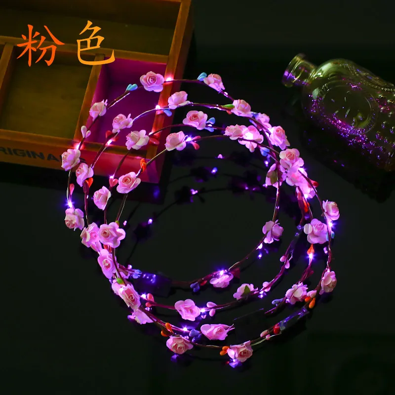 1PCS Glowing garland Распродажа, вечерние ободки в виде короны, цветов, светодиодный светильник, венок для волос, лента для волос, гирлянды для женщин, светящийся венок на Хэллоуин, Рождество - Цвет: 1PCS Glowing garland