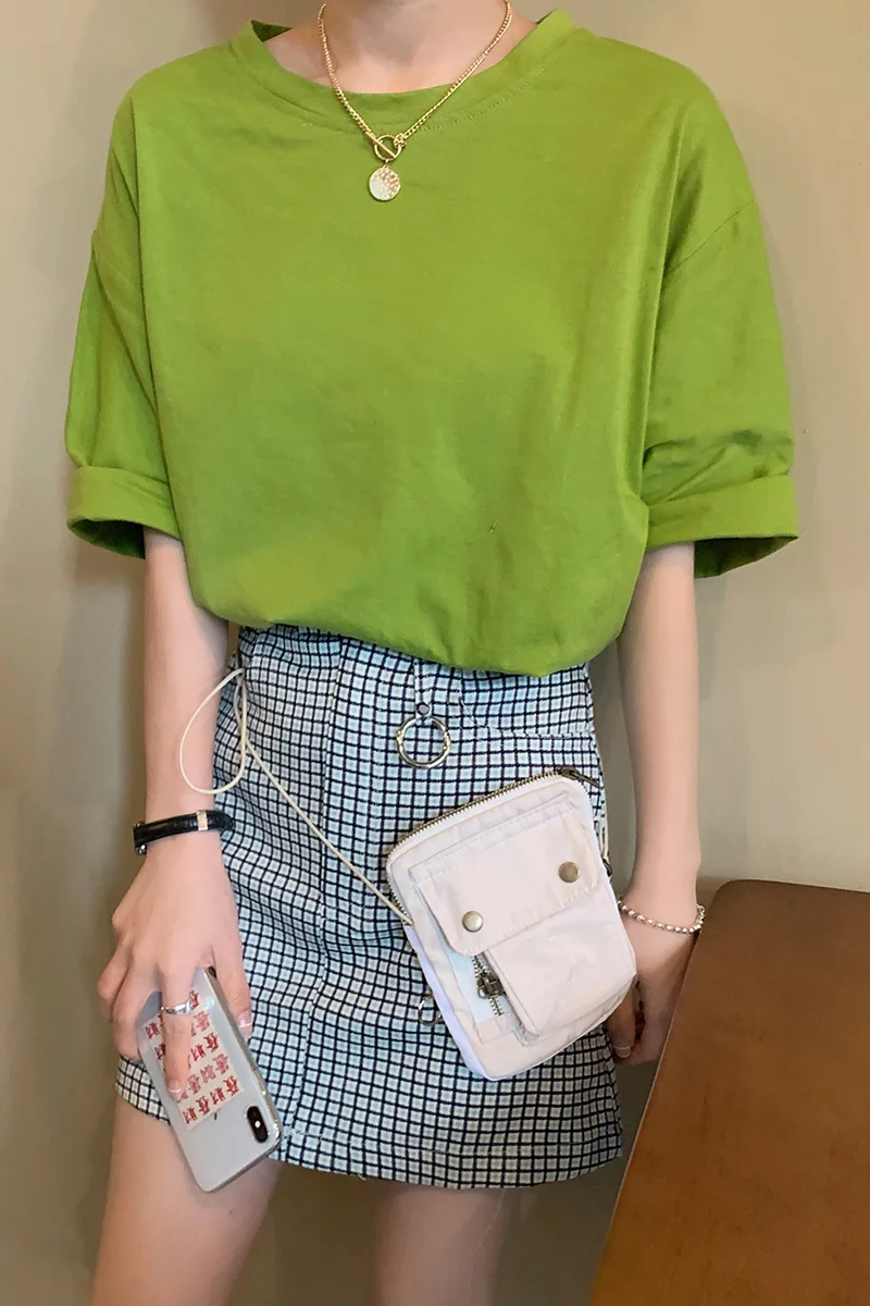 

Summer Harajuku Knitted Basic Solid T-shirt Women Casual Cotton Short Sleeve Tee-Shirts Female Tops Women 2020 New Fashion M-2XL