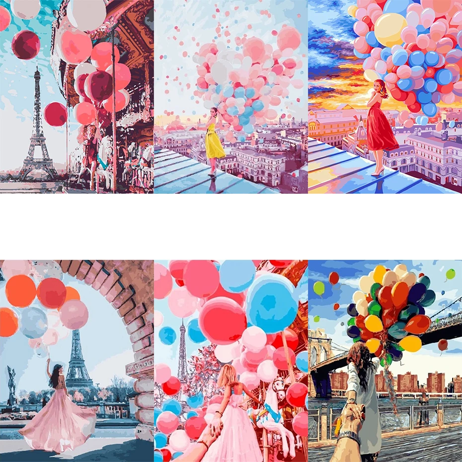 

tapb Romantic Love Balloon Landscape DIY Painting By Numbers Hand Painted Drawing On Canvas Pictures By Numbers Wall Art Decor