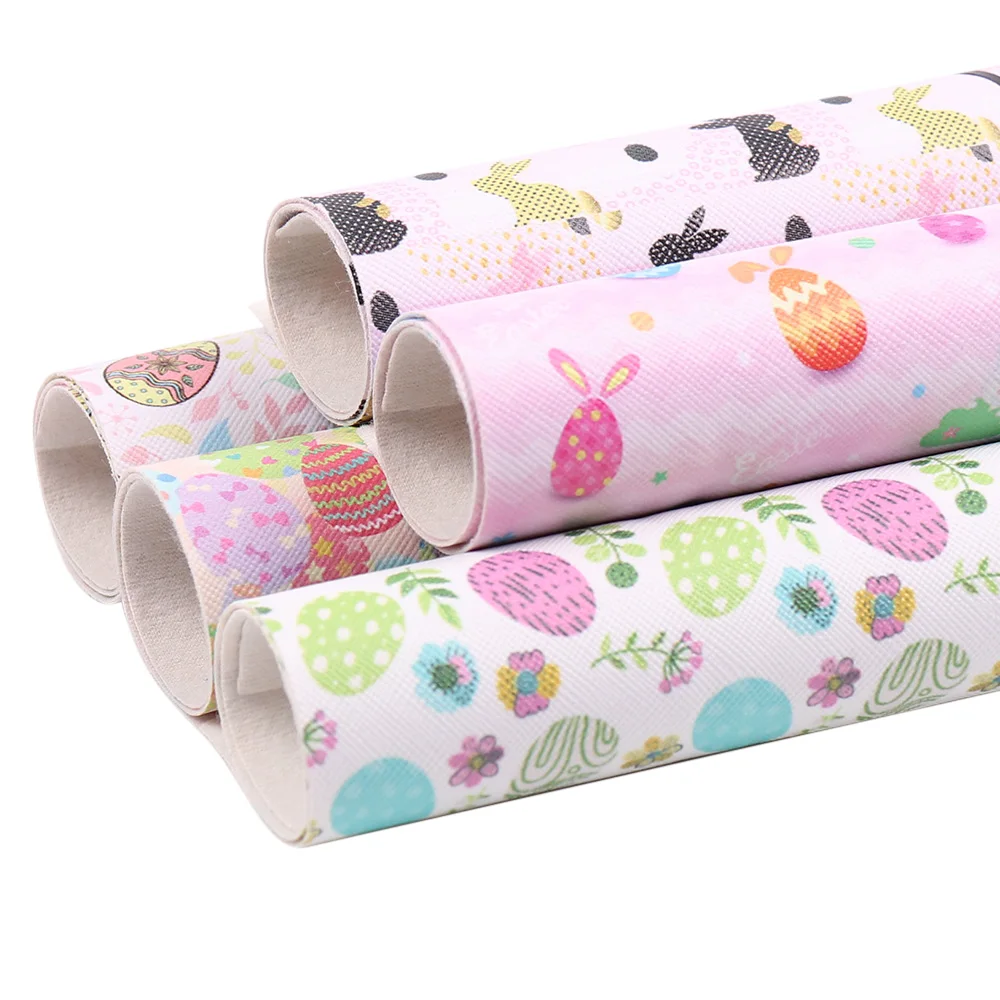 IBOWS 22*30 см, 1 шт., Пасхальная искусственная синтетическая кожа для рукоделия, ткань с принтом яиц, товары ручной работы, самодельные банты для волос, украшение для дома