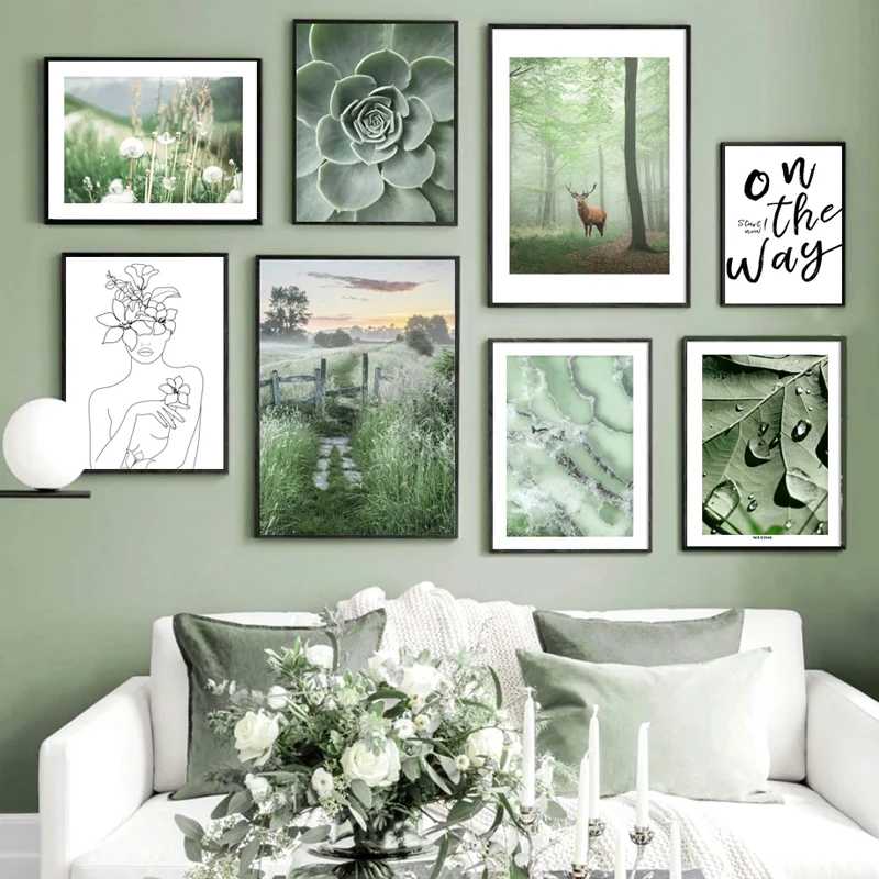 

Mountain Forest Green Nature Scandinavian Scenery Poster Wall Canvas Art Living Room Landscape Painting Prints Home Decor