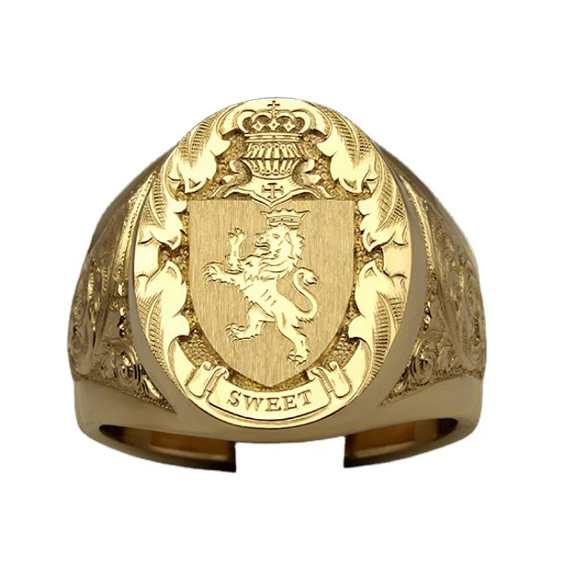 

New Arrival 2021 Trend Rings for Men Jewelry Royal Seal Lion Shield Badge Stainless18K Gold Anniversary Marriage Party Wholesale
