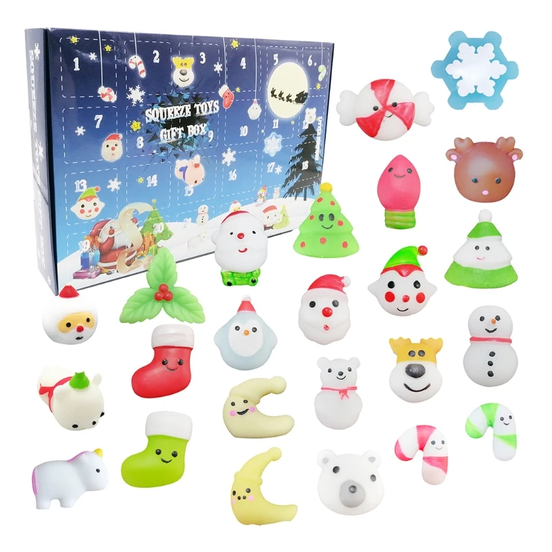 

T5EF Christmas 24 Days Countdown Squeeze Toys Cute Santa Animal Advent Calendar Dolls