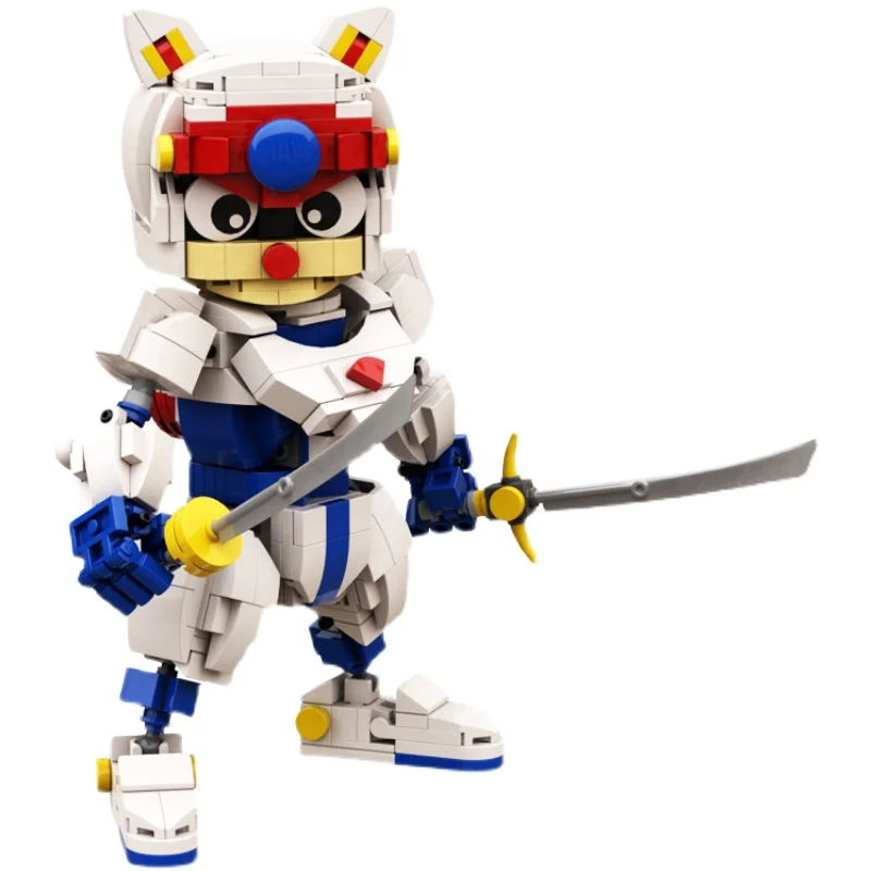 Figuras de acci&oacute;n de Anime para ni&ntilde;os, bloques de construcci&oacute;n, juguetes para ni&ntilde;os, samur&aacute;i, Pizza, gato, modelo 18cm, 500 piezas-0