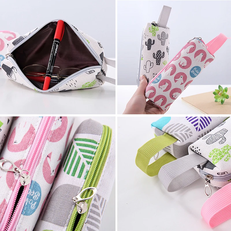 

Cute Catus Leaves Print Cosmetic Bag Women Cartoon Make Up BagTravel Organizer Canvas Zipper Toiltery Bags Ladies Beauty Case