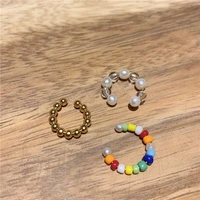 handmade color beaded ear bone clip ear cuffs fake piercing circle cartilage clip trend hip hop woman girl earring jewelry 3pcs