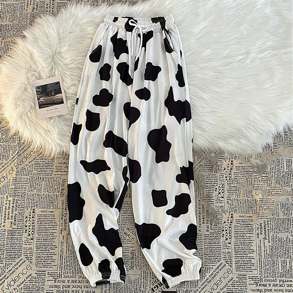 Брюки-карго женские широкие с принтом коровы в стиле Харадзюку Корейском прямые