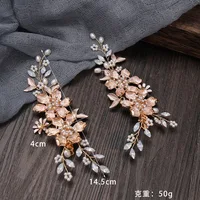 New Bridal Alloy Gold Leaf Barrettes Rhinestone Pearl Flowers Tiaras Crowns Hairwear For Women Wedding Hair Accessories