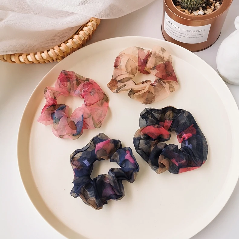 XiaoboACC Scrunchies Корейская версия с цветочным рисунком чернильного цвета Резинка для