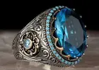 кольца кольцо мужское панк готика бижутерия лВинтажные серебряные инкрустированные Кольца с морским синим фианитом для мужчин, готическое кольцо из нержавеющей стали, ювелирные изделия на Хэллоуин, аквамариновое кольцо