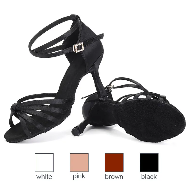 Women Ballroom Dance Shoes Girls Latin Ladies Tango Dance Shoes Salsa 8.5cm High Heel Professional Dancing Black pink white