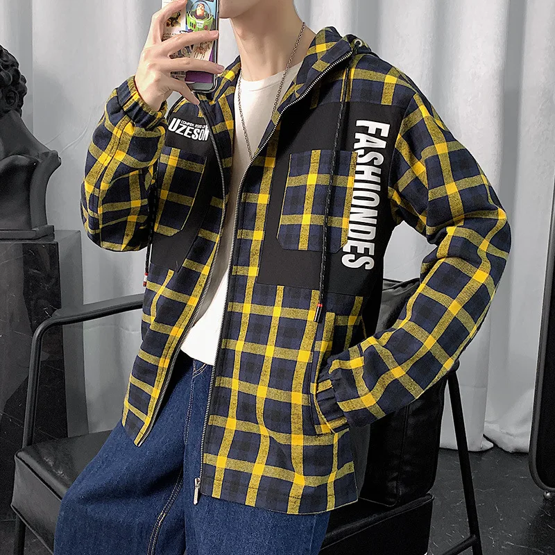 Куртка мужская демисезонная в черную/белую/красную клетку стиле хип-хоп | Мужская