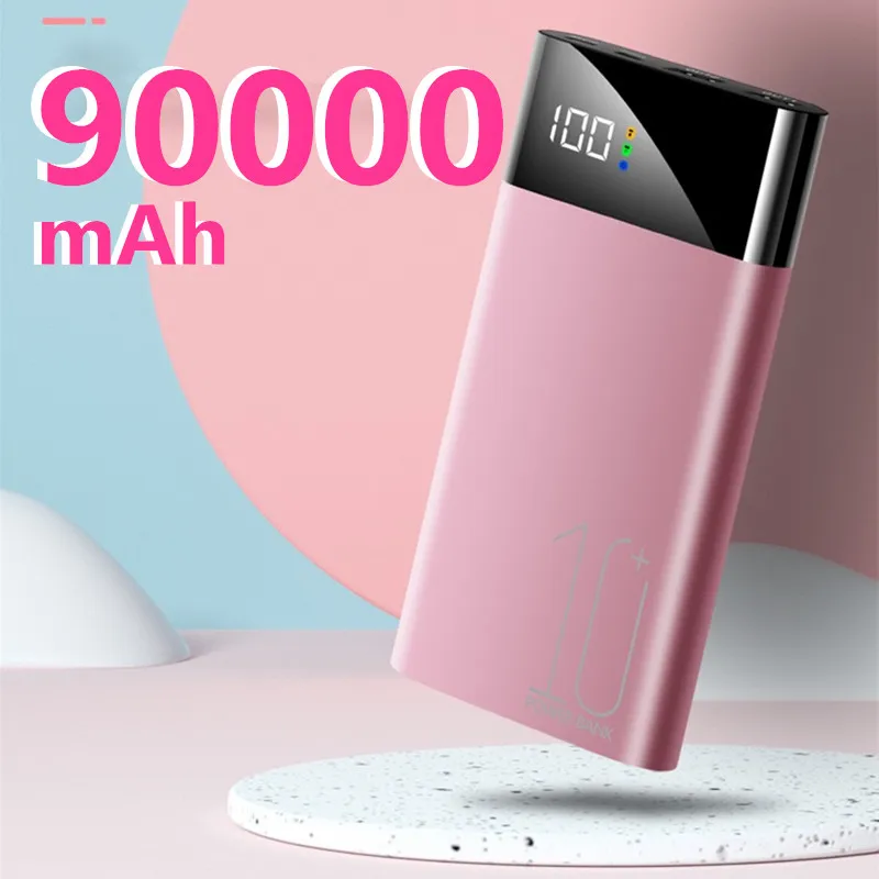 90000mAh Power Bank Portable Ultra-thin Phone Charger Digital Display 2 USB Outdoor Travel Powerbank for Xiaomi Samsung IPhone | Мобильные