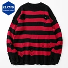 Мужской трикотажный свитер в полоску, в стиле хип-хоп