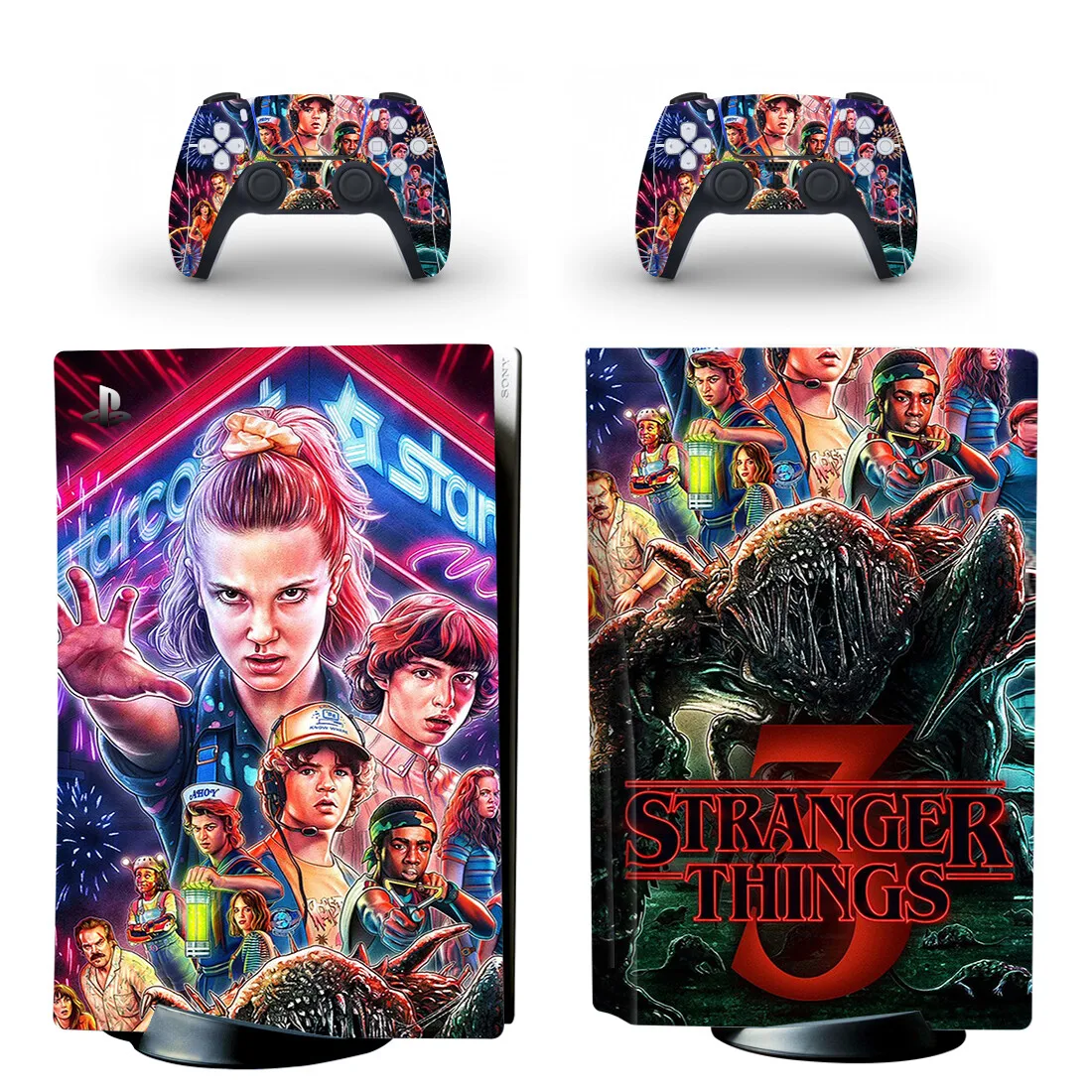 Stranger Things PS5 Standard Disc Skin Sticker Decal Cover for PlayStation 5 Console and 2 Controllers PS5 Disk Skin Vinyl