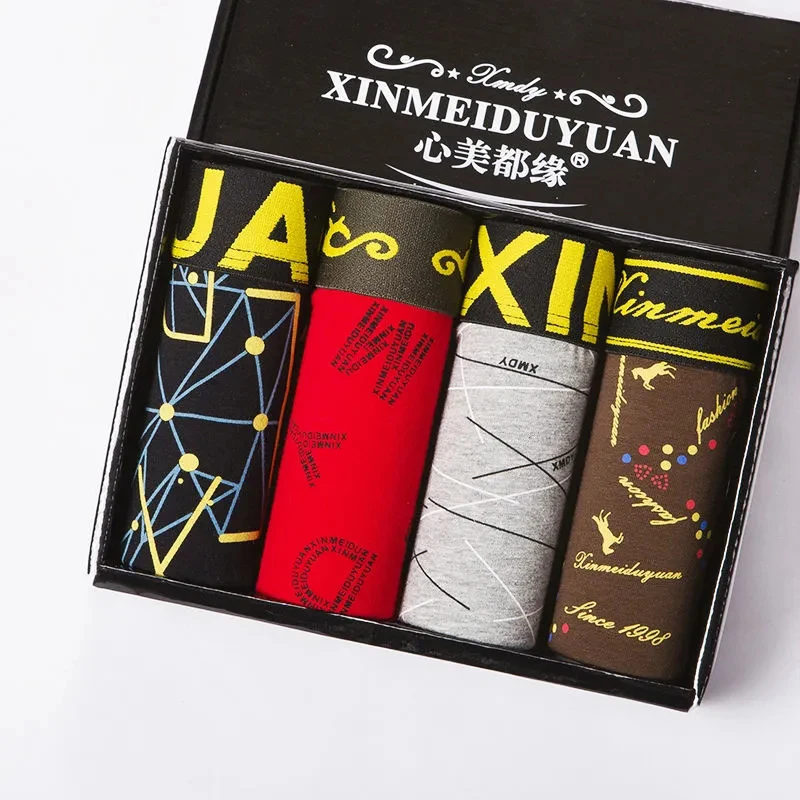 4Pcs/Lot Men's Underwear Pure Cotton Modal Boxer Pants High-end Student Fashion Four Corner Underpants Breathable Underwear Men