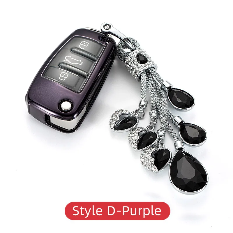 Style D-Purple Автомобильный чехол для ключей, брелок для ауди Audi A1 S1 A3 8V 8P S3 Q3 Q7 TT, аксессуары для интерьера - Название цвета: Style D-Purple