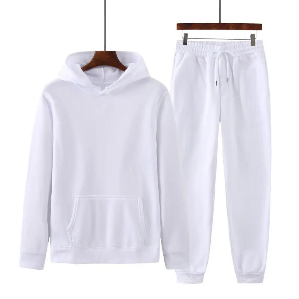 

Pullover Pants Set Solid Color Hooded Sportswear Suit Two Piece Unisex Long Sleeve Sweatshirt Elastic Waist Pants Set Streetwear