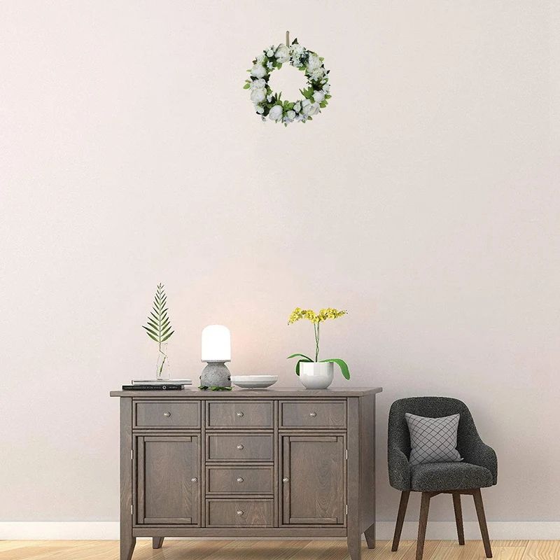

Artificial White Peony Wreath Handmade Floral Wreath with Green Leaves for Front Door Wedding Wall Party Home Decor