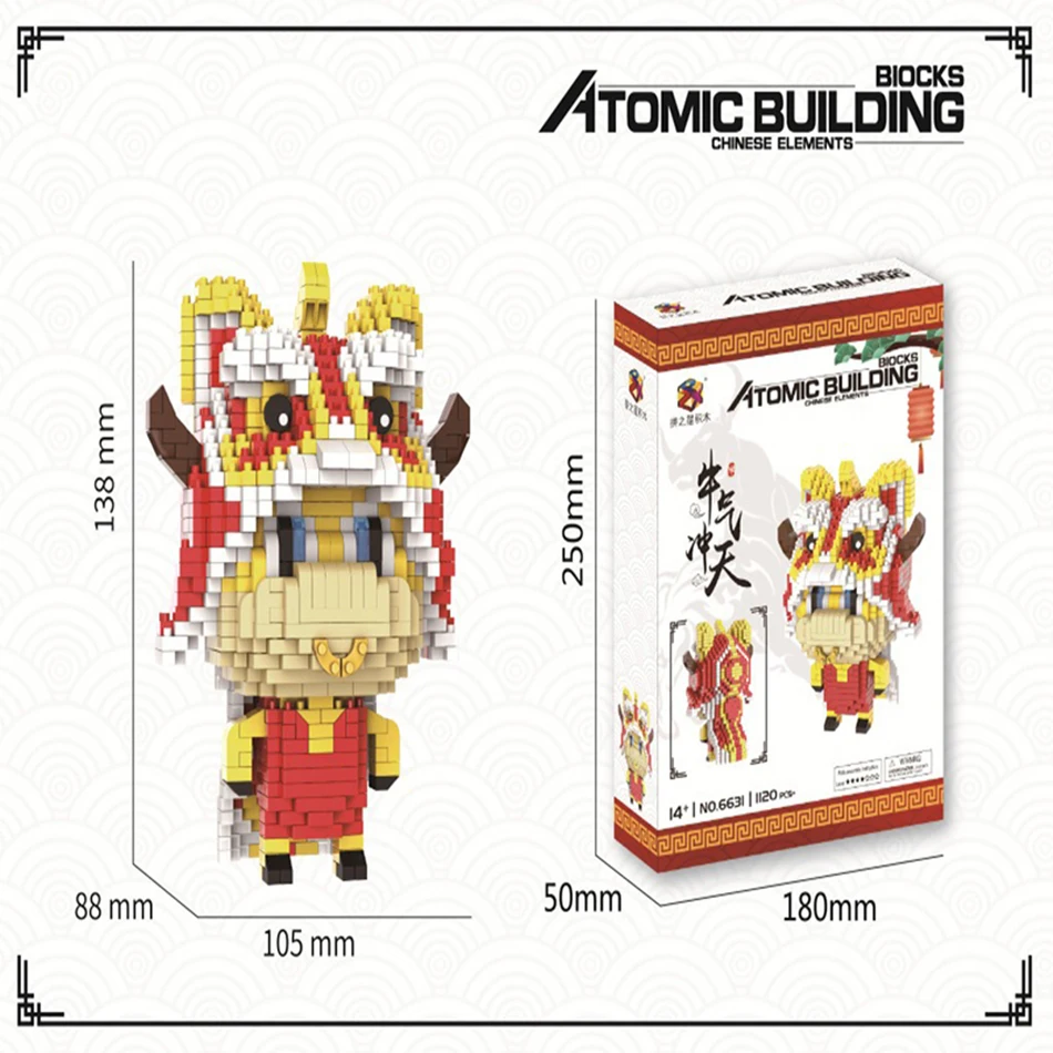 

1120pcs Cartoon Bull Cow Animal Mini Diamond Building Block Lion Dance Bricks Blocks Education Toys Gift