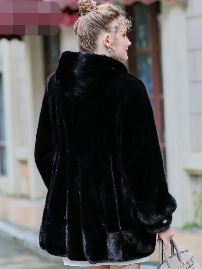 Роскошное пальто из натурального меха норки куртка с капюшоном осенне-зимняя