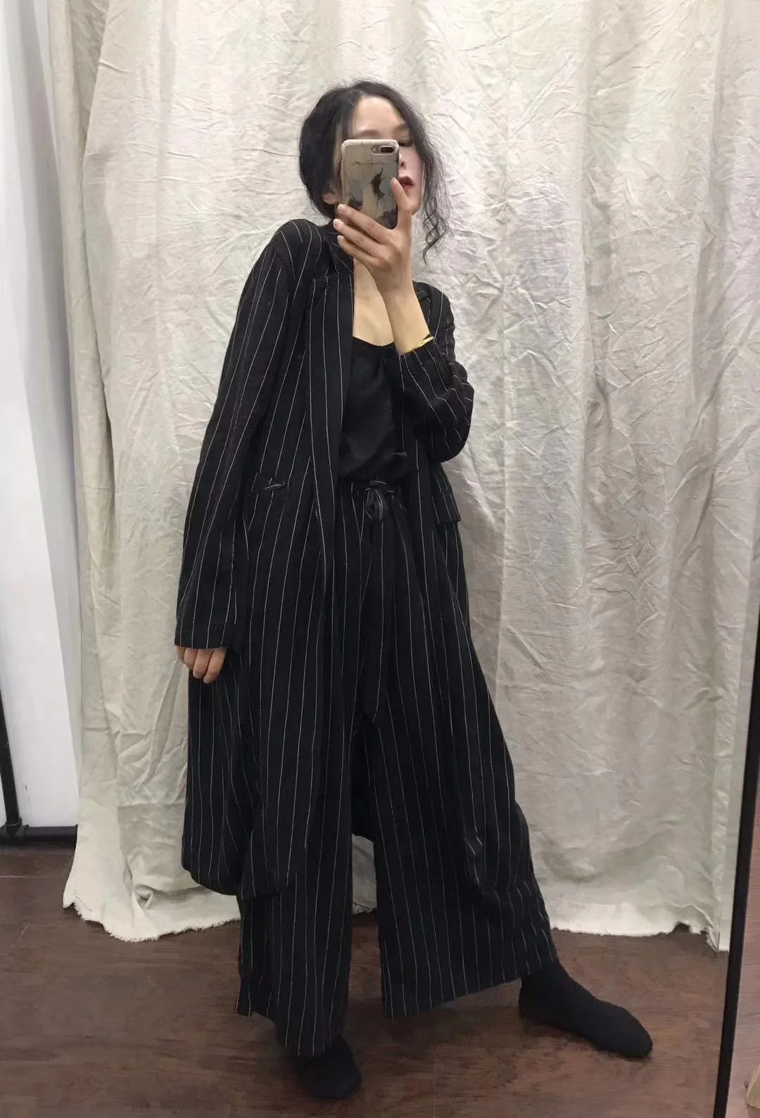 [Fu Zhen] spring linen simple and handsome vertical cardigan women's long loose suit collar coat | Женская одежда