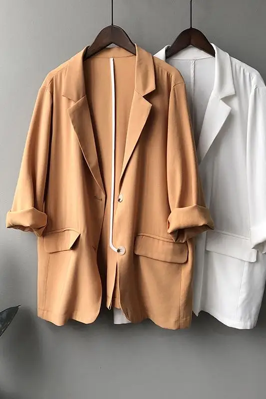 

Pure Color Suit Jacket Thin Section Female Korean Version Sunscreen Nine-point Sleeve Blazers And Jackets Korean Style