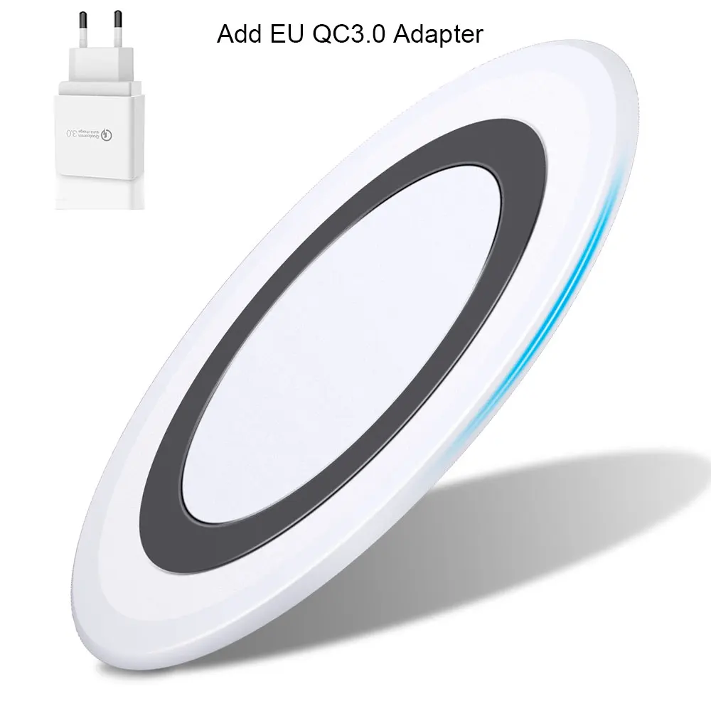 Add EU QC3.0 Adapter Водонепроницаемый ультра тонкий Silm беспроводной зарядное устройство 10 Вт для huawei Xiaomi Mi 9 samsung Galaxy S9 iPhone XR X XS QI Беспроводная зарядка - Цвет: Add EU QC3.0 Adapter