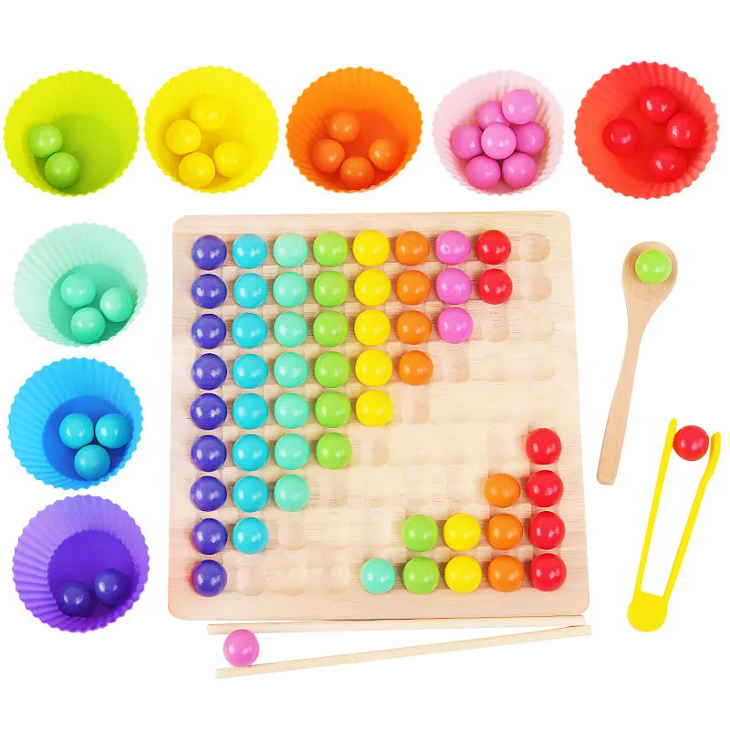 

Montessori Wooden Toy Rainbow Clip Beads Board Games Mindfulness Training Set Dots Puzzle Game Children Early Education Toys