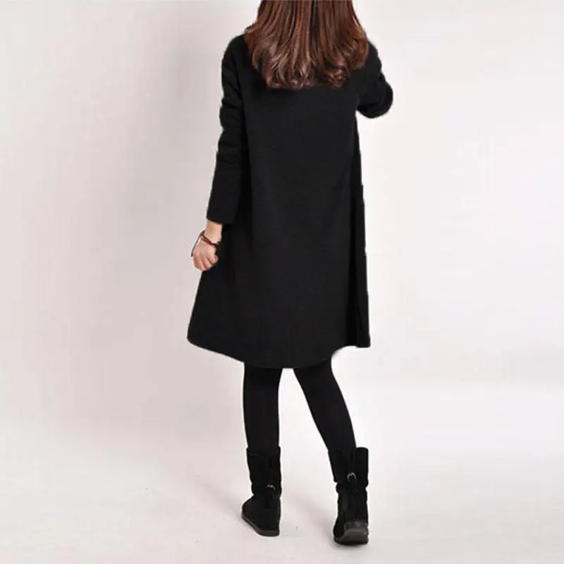 Винтажное Женское зимнее платье с v образным вырезом и длинным рукавом свободное