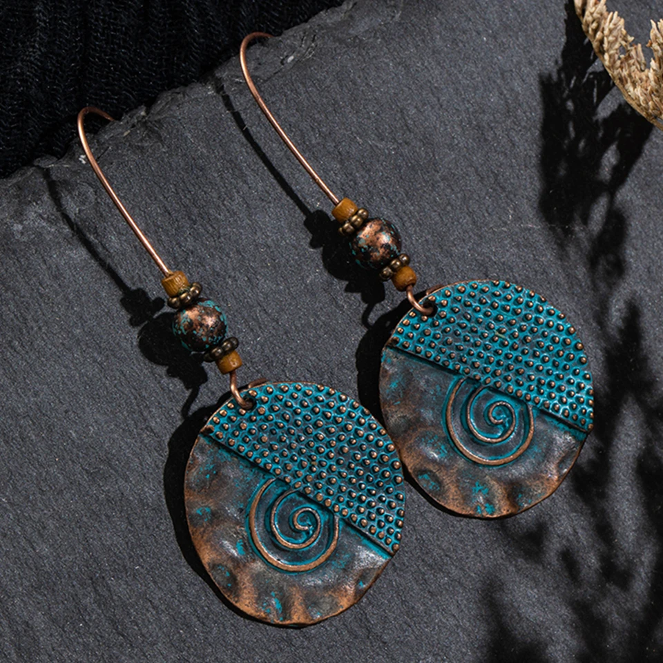 Женские винтажные серьги подвески Boho Длинные круглые синего цвета свадебные