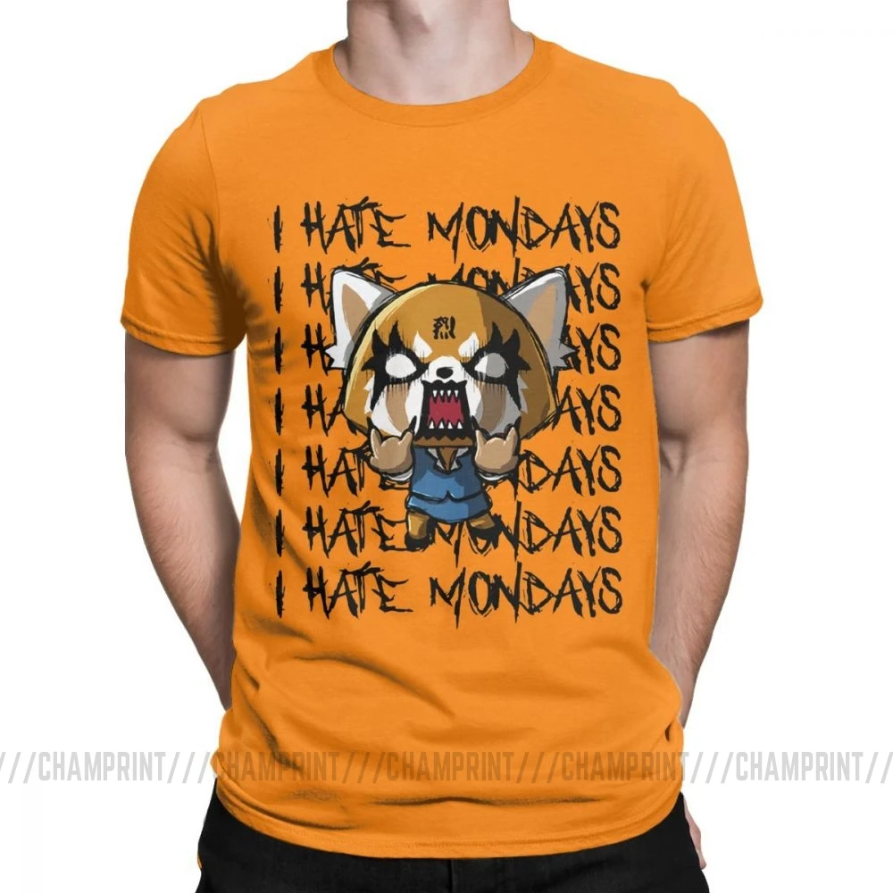 Мужские футболки Aggretsuko aggression Retsuko I Hate Monday, хлопковая одежда, Забавные футболки с коротким рукавом и круглым вырезом, футболки с принтом - Цвет: Оранжевый
