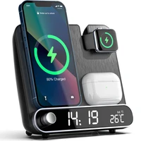 3 in 1 wireless charger stand for iphone 13 12 11 pro max fast wireless charging station dock led digital clock thermometer