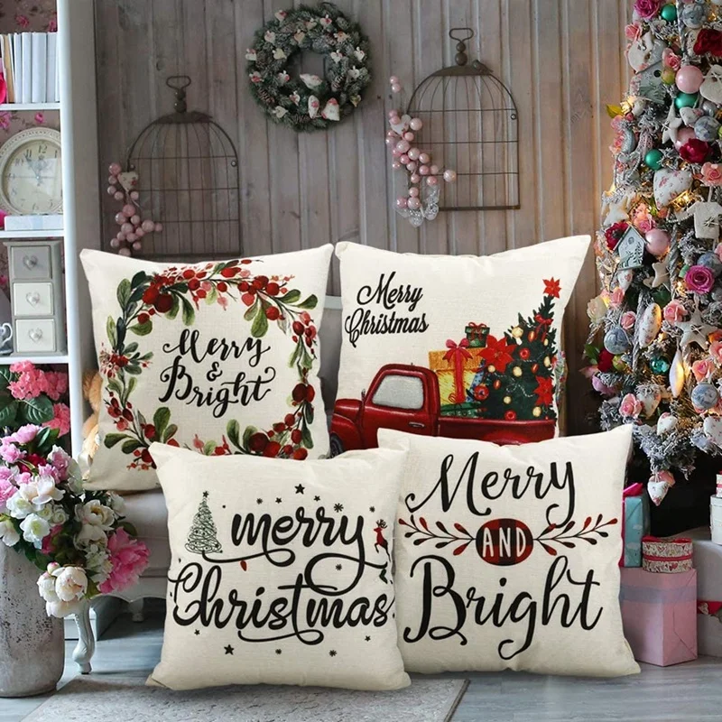 

Christmas Pillow Covers Farmhouse Pillow Covers Holiday Rustic Linen Pillow Case for Sofa Couch Christmas Decorations