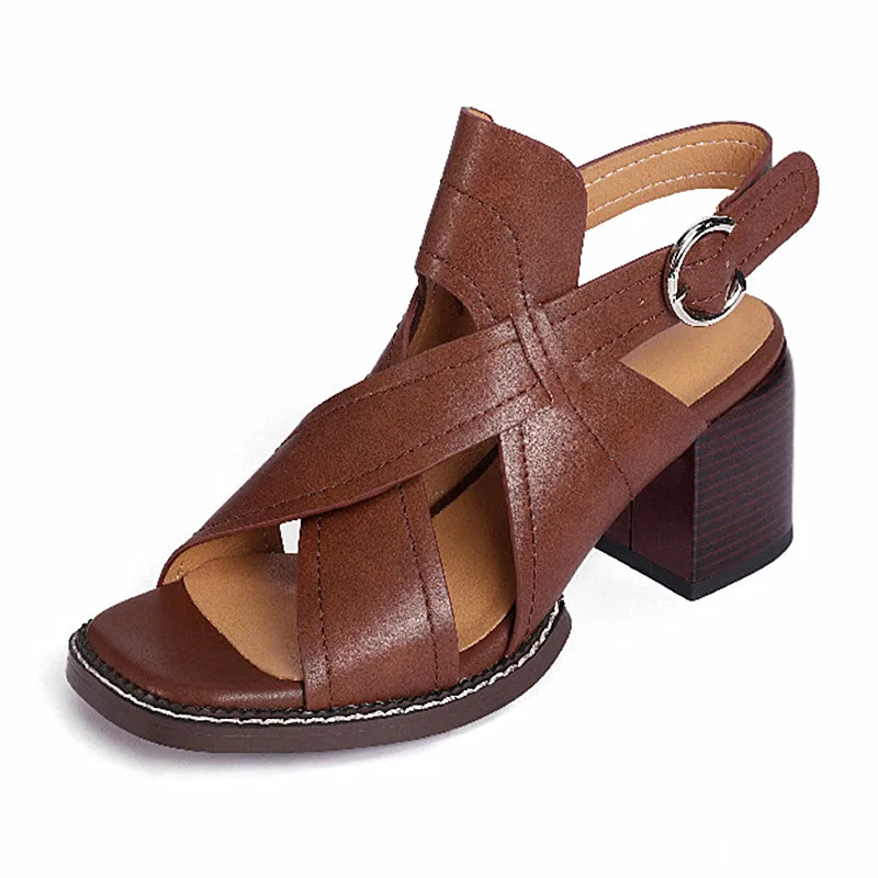 

2021 Summer Women Retro Sandals Premium Real Leather Open Toe Sandals Vintage Anti-Slip Leather Casual Female Platform Shoes
