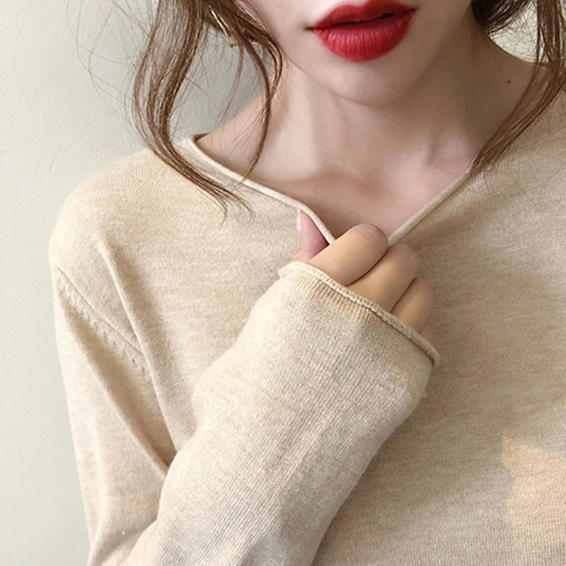 

JMPRS Women Pullover Sweater Autumn Soft Knitted Long Sleeve Jumper Causal Korean Elastic Ladies Solid Basic Top New