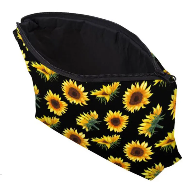 

New Women Makeup Bag Sunflower Printing Cosmetic Bag Case Retro Fashion Toiletry Tool Pouch Organizer Bag Travel Polyester Hot