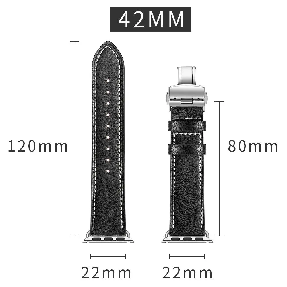 

Luxury Butterfly Buckle Strap for Apple Watch SE Band 40mm 44mm 38mm 42mm Genuine Leather Bracelet Series 6 5 4 3 2 1 Wrist Belt