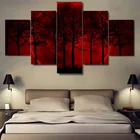 5 шт. плакат с изображением Красной Луны ночного леса картина маслом настенная Картина на холсте HD Печатный домашний декор для гостиной современные модульные картины