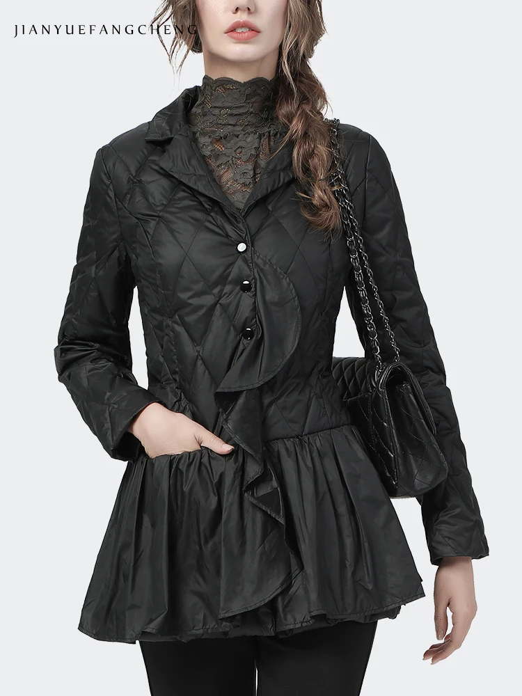 Женский пуховик с воротником-стойкой элегантная приталенная черная теплая