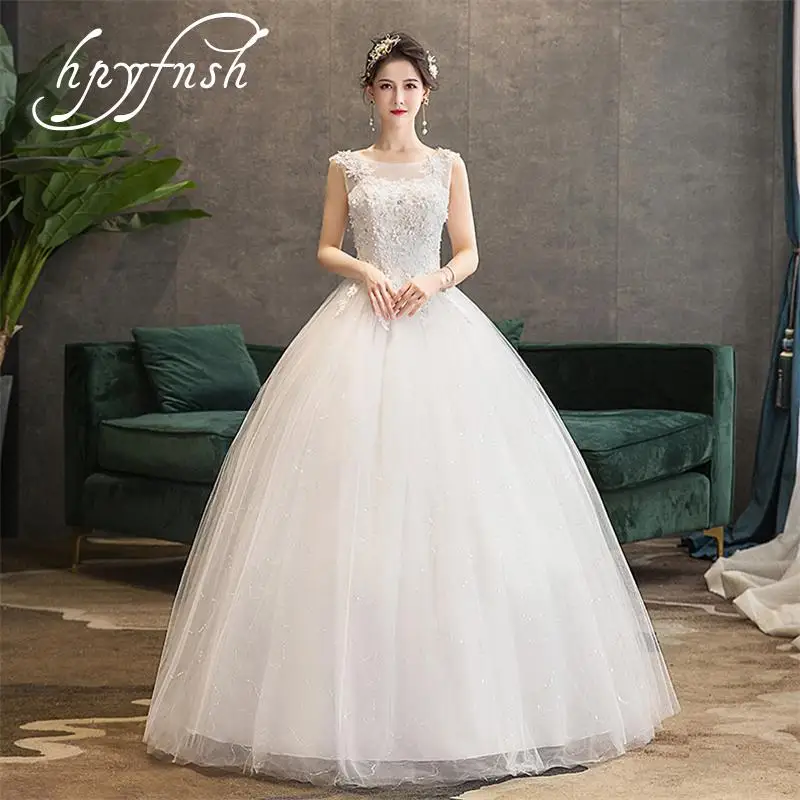 

HPYFNSH свадебное платье без рукавов с круглым вырезом в Корейском стиле, элегантное модное сексуальное роскошное кружевное платье с вышивкой,...
