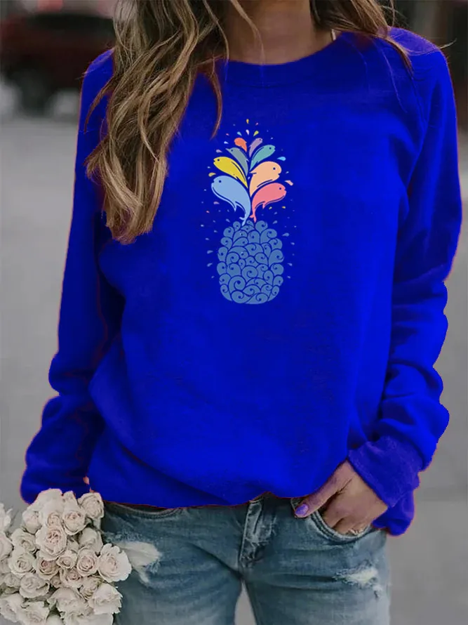 

Women Hoodie Whale Pineapple Printed Hoodies Women Fleece Long Sleeve O Neck Loose Sweatshirt Girls Pullovers Winter
