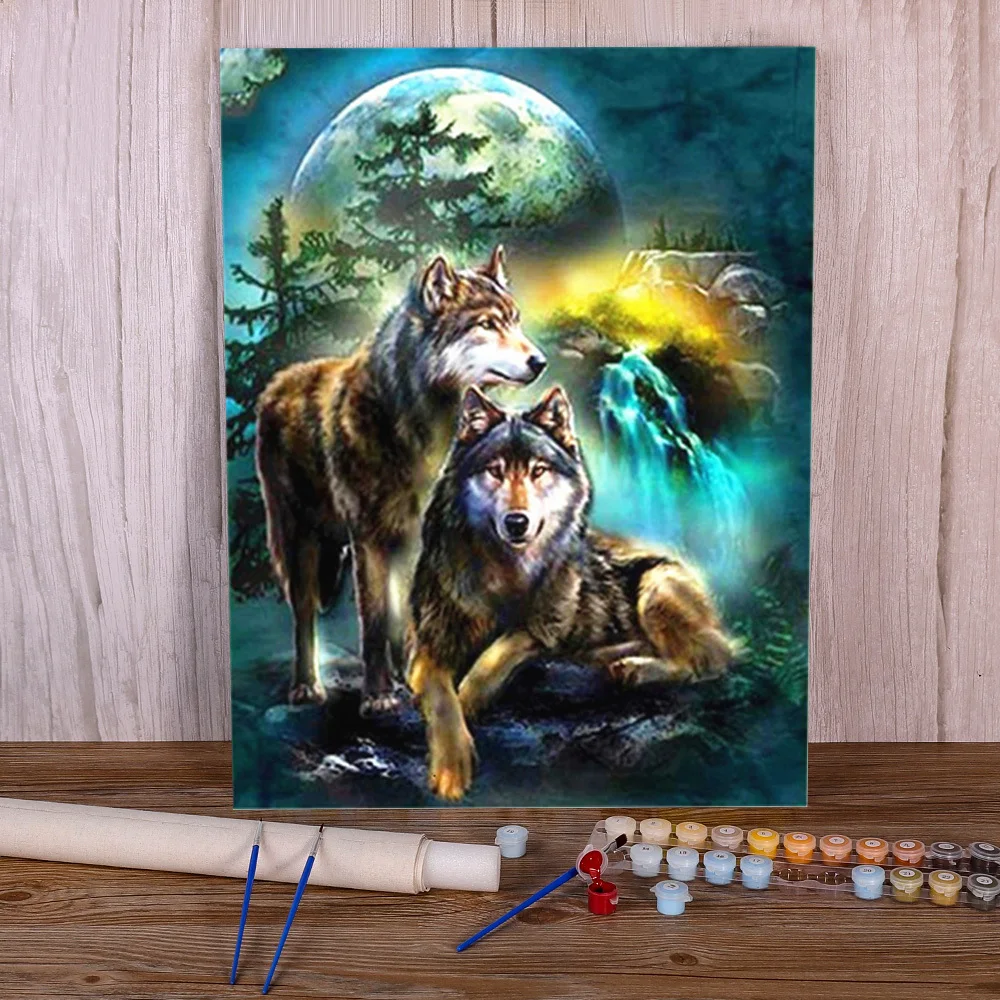 

Moon And Wolf Painting By Numbers Complete Kit Acrylic Paints 50*70 Boards By Numbers Handmade For Adults Wholesale Handiwork