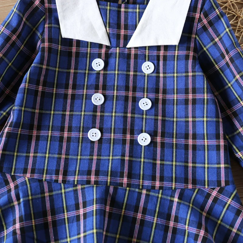 

New Spring Autumn Fashion Girls Dress Baby Clothes Plaid Lapel Button Long-sleeved Party Princess Dress Kids Children's Clothing