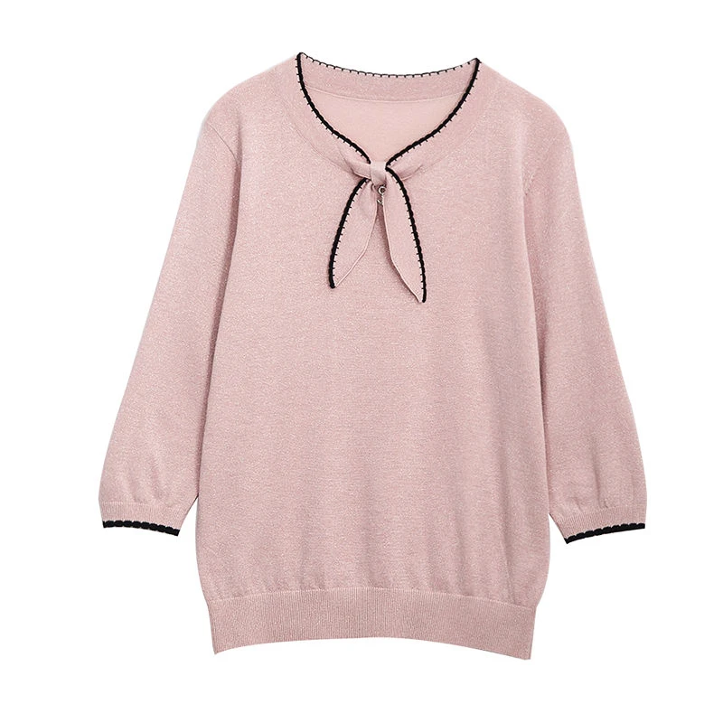 Базовый теплый свитер с люрексом весна-осень женские пуловеры воротником-бантом