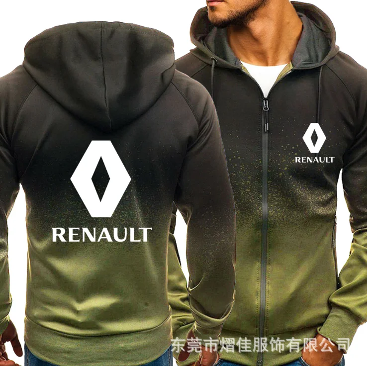 

2021 NEW Spring Autumn RENAULT Print Sweatshirt Gradient Hoodies Fleece Zipper Jacket Mens Hoodie Harajuku Male Clothing