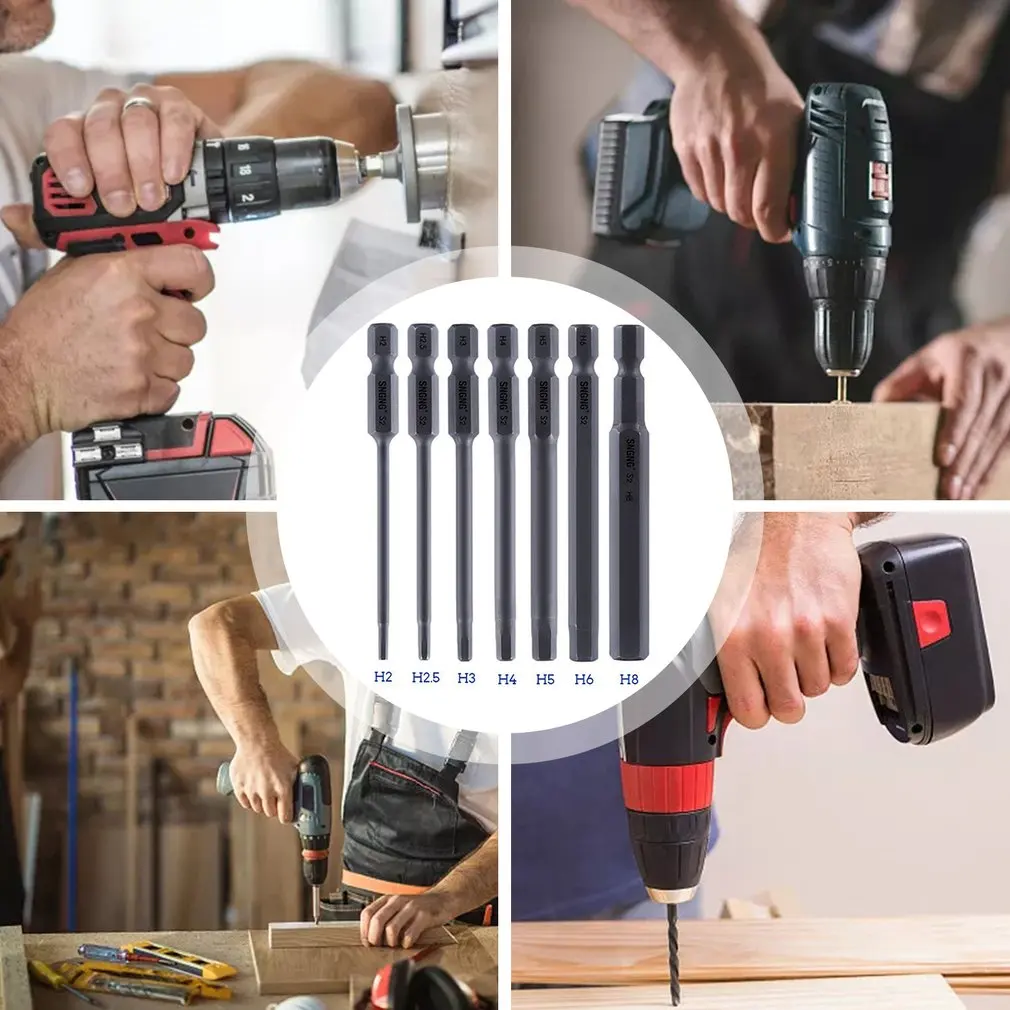 

7 Pcs Electric Drill Screwdriver Bit Set Hexagon Socket Bit Set S2 Magnetic Electric Pneumatic Air Bit